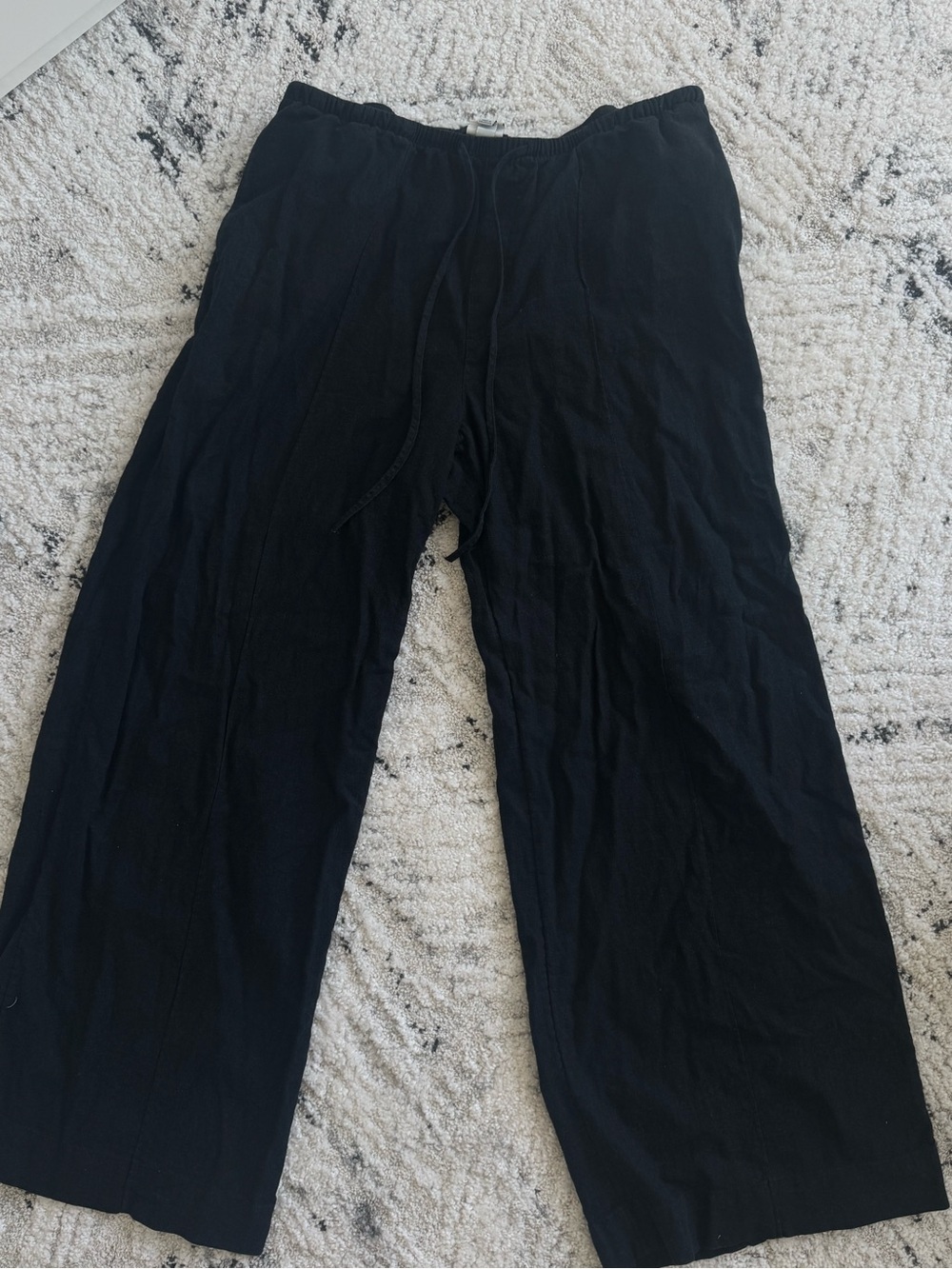 Black Wide Leg Linen Drawstring Pants
